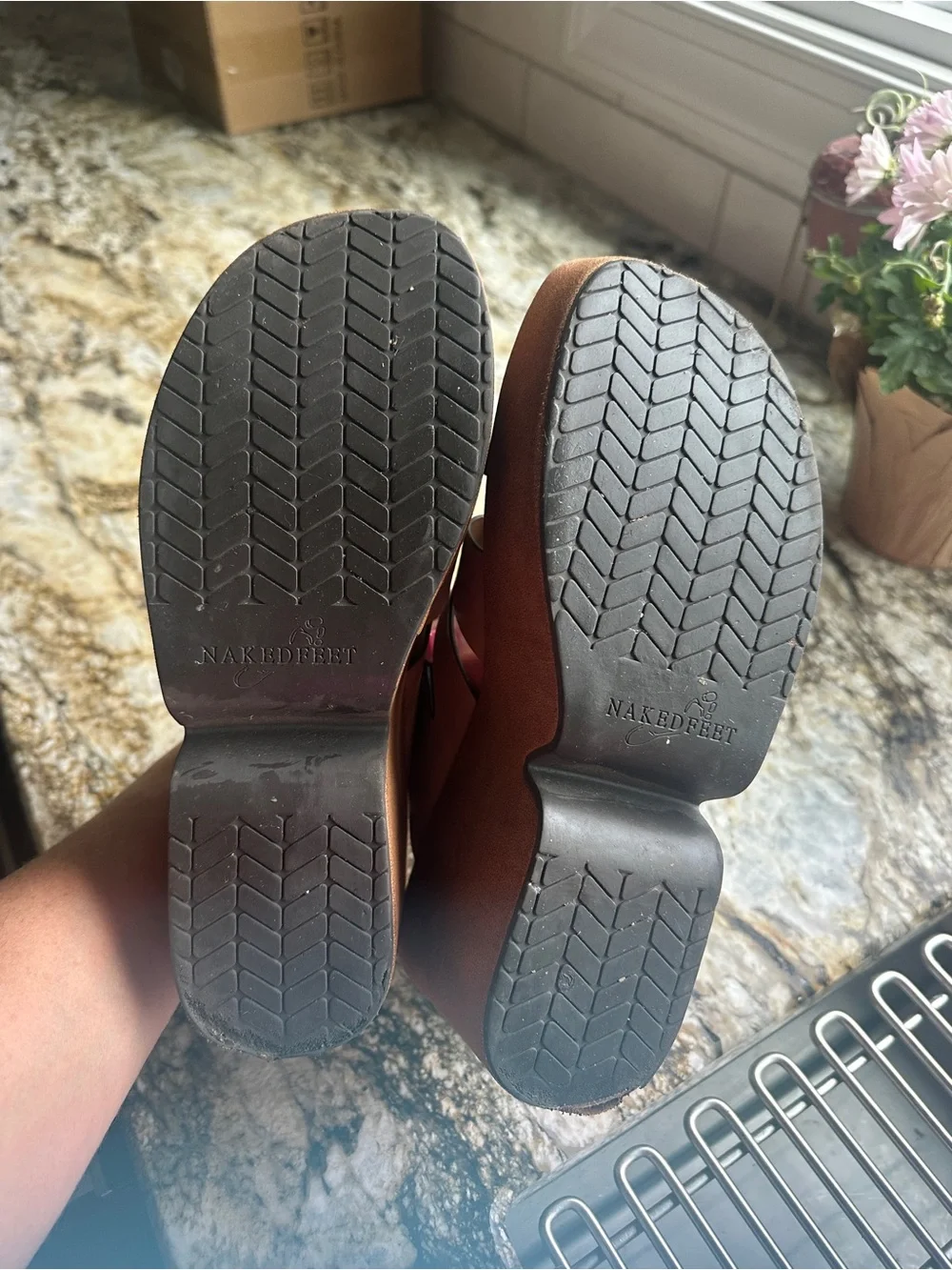 Naked Feet Cognac Cutout Platform Slide